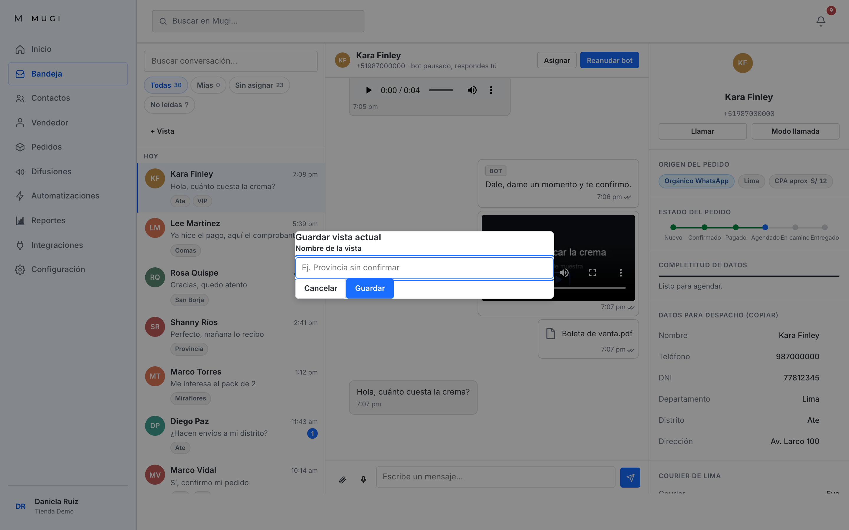 creando una vista nueva desde la lista de chats