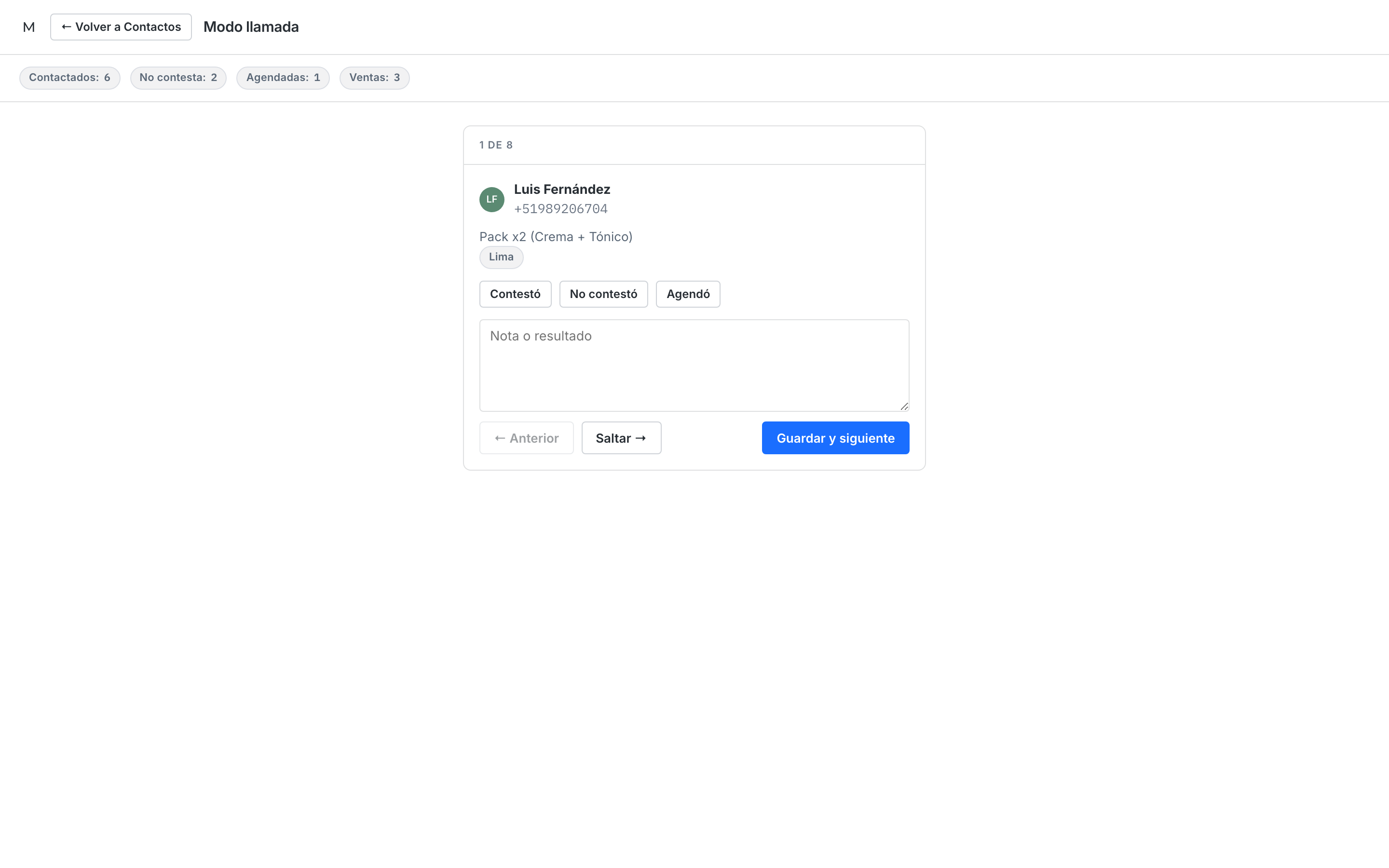Modo llamada, un cliente a la vez