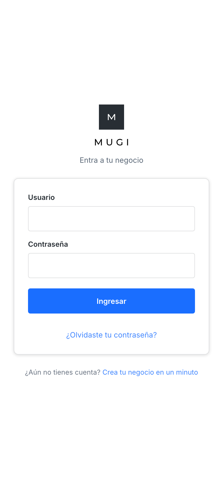 pantalla de entrada de la app, usuario y contraseña